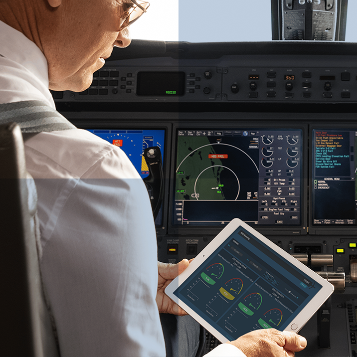 piloto usando serviços de dados na cabine