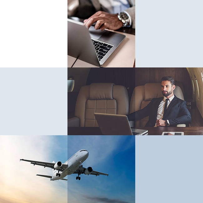 Businessman looking at laptop screen on vvip airplane