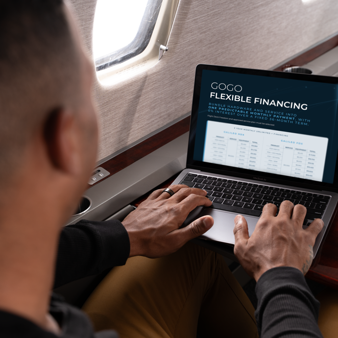 Passenger reviewing Gogo's Flexible Financing information