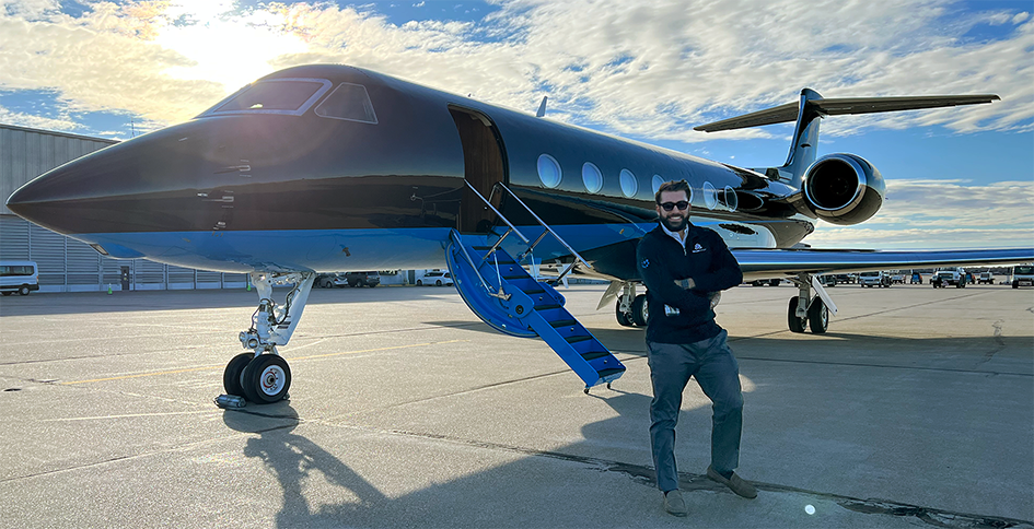 Andrew Morales CEO and President of Skyline Group MC alongside Gulfstream G550