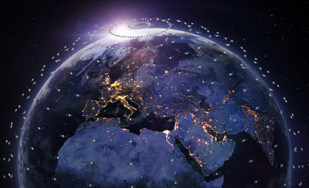 LEO Satalites Over Earth With Flare At Pole