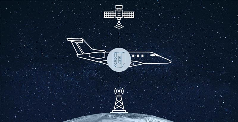 Lineart - Ground antenna, plane and satellite on earth and space background