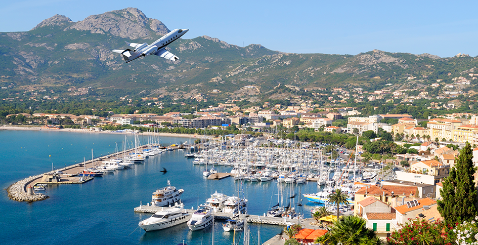 Plane Flying Over Marina In Europe